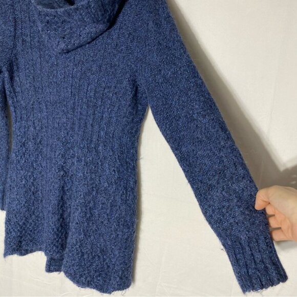 Vintage La Llama Blue Alpacaa Blend Knit Button Front Cardigan W Hood M - Picture 11 of 14